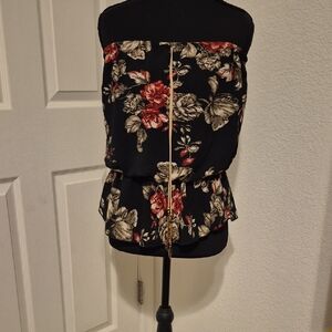 Papaya Black Floral Strapless Blouse